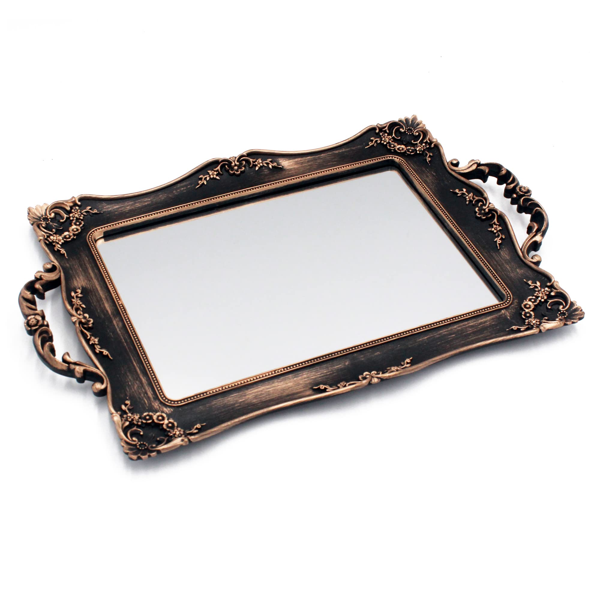 Tstarer Antique Decorative Gold Framed Square Mirror Tray, Jewelry & Cosmetics Organizer for Dresser, Square - 9.5 W x 14.5 L (B