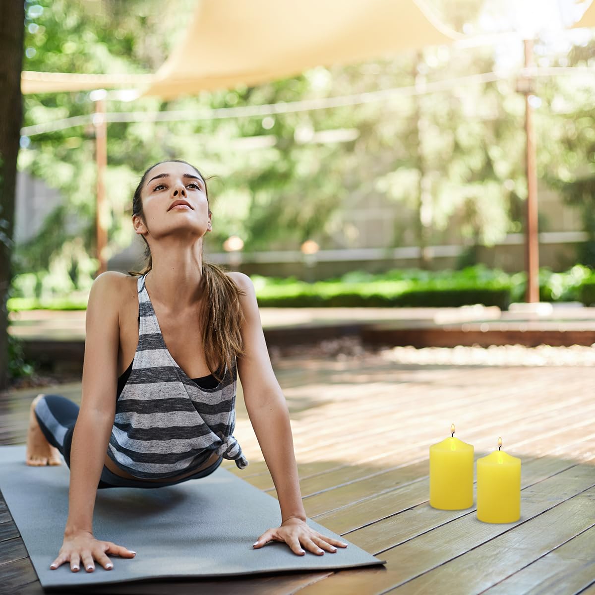 Amusaer Small Yellow Citronella Scented Pillar Candles 24 Hours 2X3 Inch Dripless Cylinder Candles For Patio Home Garden In Summ