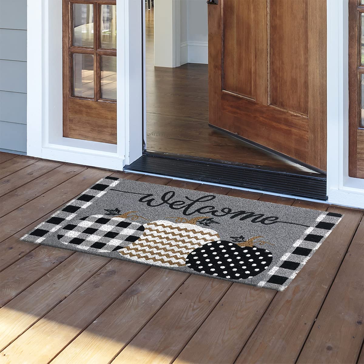 Briarwood Lane Patterned Pumpkins Fall Natural Fiber Coir Doormat - 30X18 Inches - Door Mat Indoor Entrance - Coir Door Mats Outdoor - Fall Coir Doormat - Coir Moor Mats Outdoor Fall - Home Decor