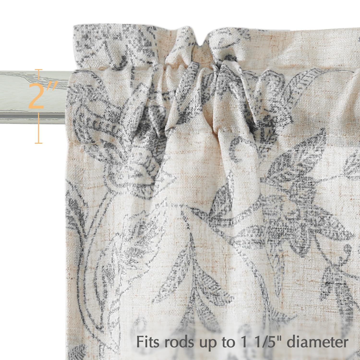 Jinchan Floral Kitchen Curtains 24 Inch Gray Linen Tier Curtains Farmhouse Cafe Curtains Country Botanic Small Window Curtains R
