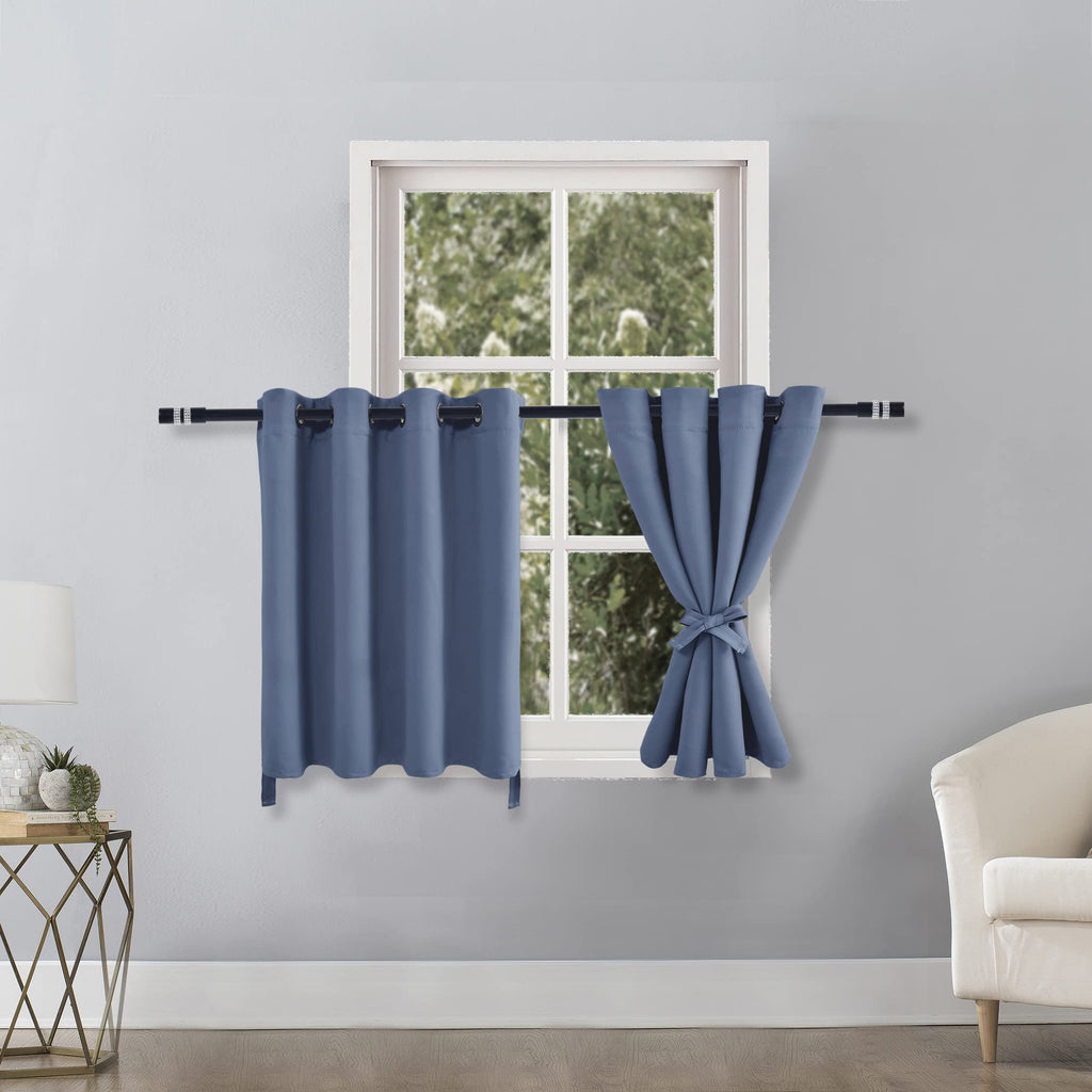 Hiasan Blackout Curtains For Bedroom, 52 X 30 Inches Long - Thermal Insulated & Light Blocking Window Curtains For Living Room, 2 Drape Panels Sewn With Tiebacks, Blue Haze