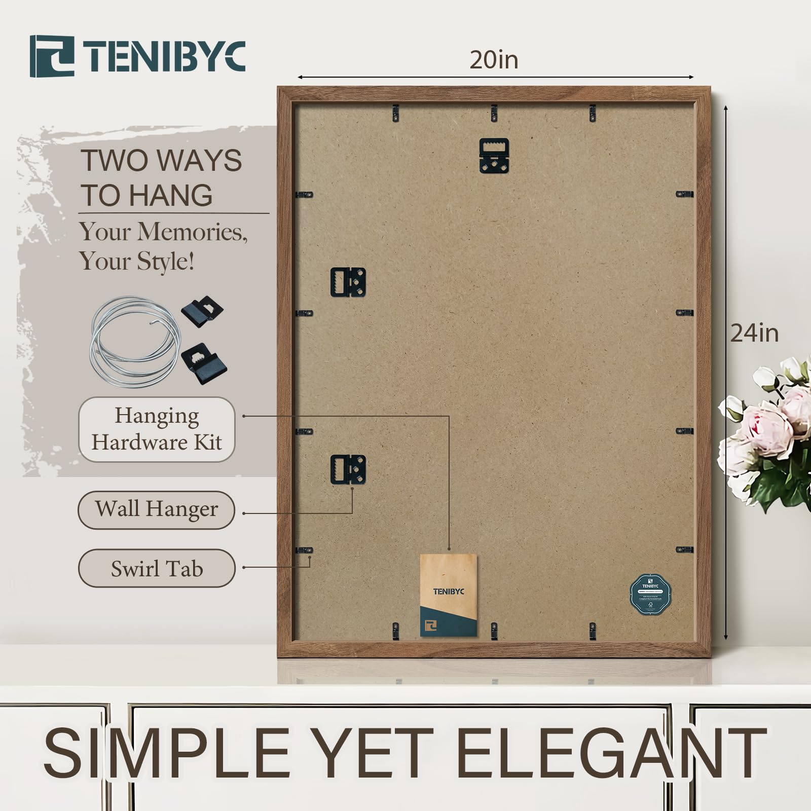 Tenibyc 20X24 Walnut Poster Frame Set Of 3 - Natural Brown, Solid Wood Picture Frame, Wall Hanging
