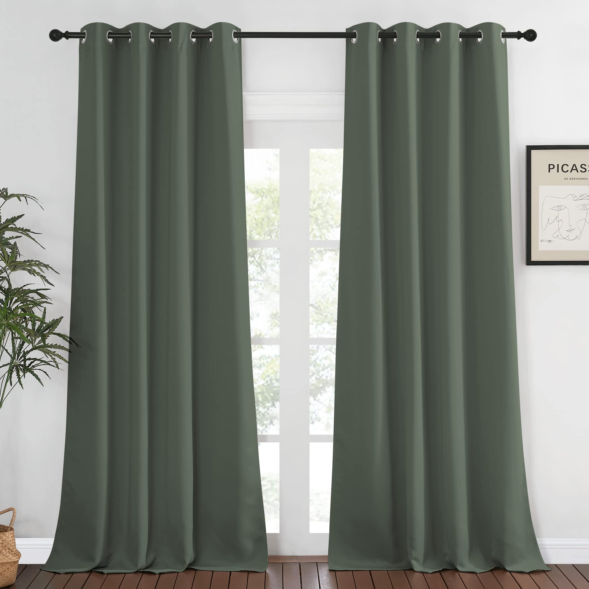 NICETOWN Blackout Curtain for Living Room 90 inch Long - Grommet Thermal Insulated Room Darkening Sound Proof Curtain for Bedroo