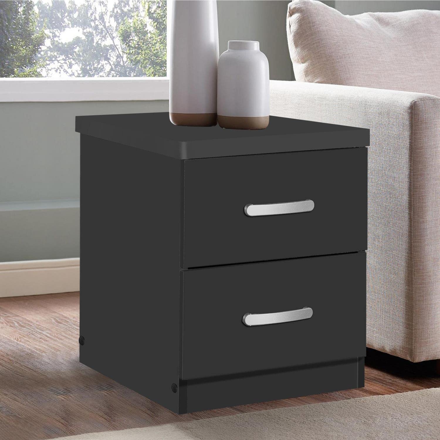Better Home Products Night Stand 2 Drawers (Black)