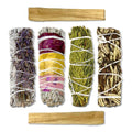 Life of Gaia Sage Smudge Kit White Sage Sticks + Lavender and Rose Petals, Cedar Smudge Stick, Yerba Santa Stick & Palo Santo St