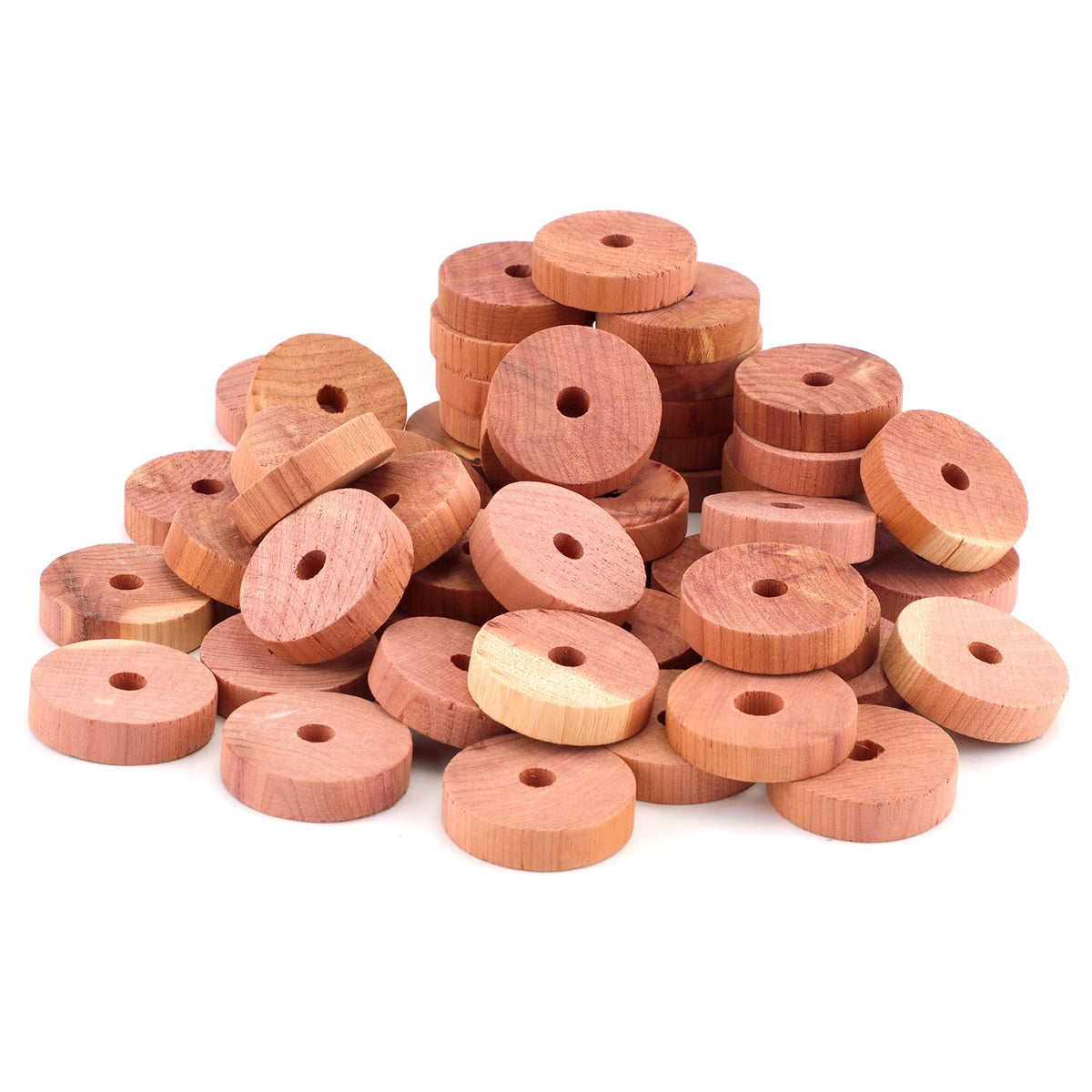 50pcs Cedar Rings, Wooden Cedar Chips Cedar Wood Cedar Blocks Redolent Cedar Chip Accessories for Clothes Storage Hangers Houses