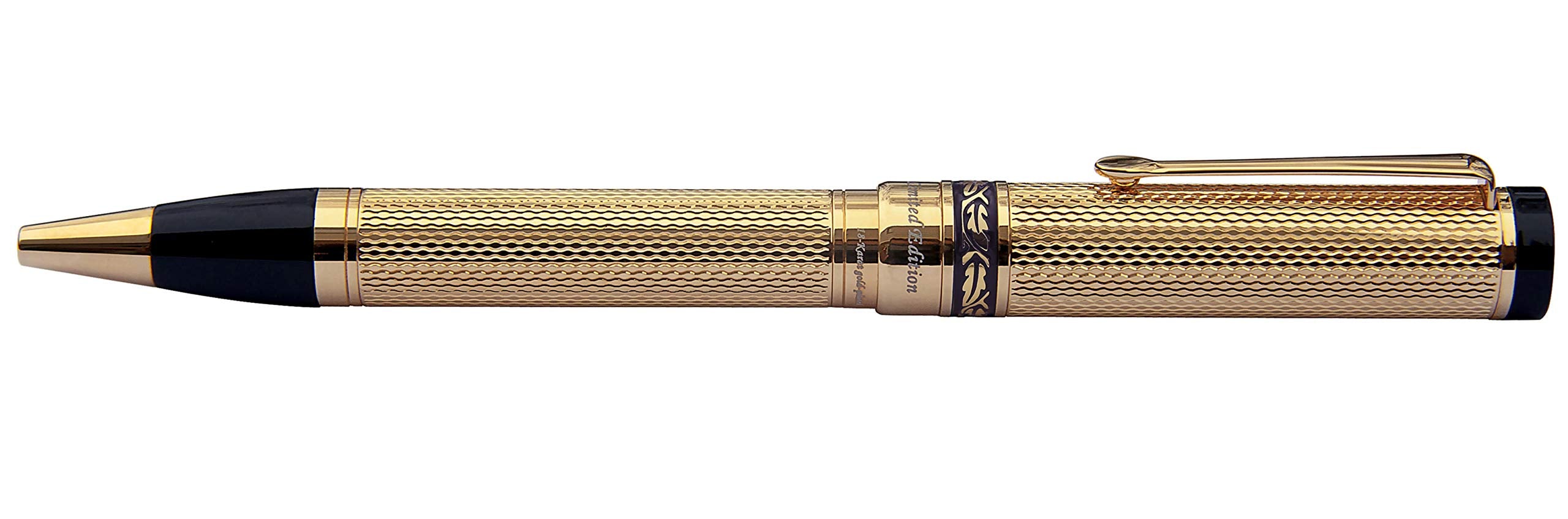 Xezo Tribune Twist Action Ballpoint Pen, Medium Point. Layered 18 Karat Gold Plated Guilloche Brass. Handcrafted, Limited Editio