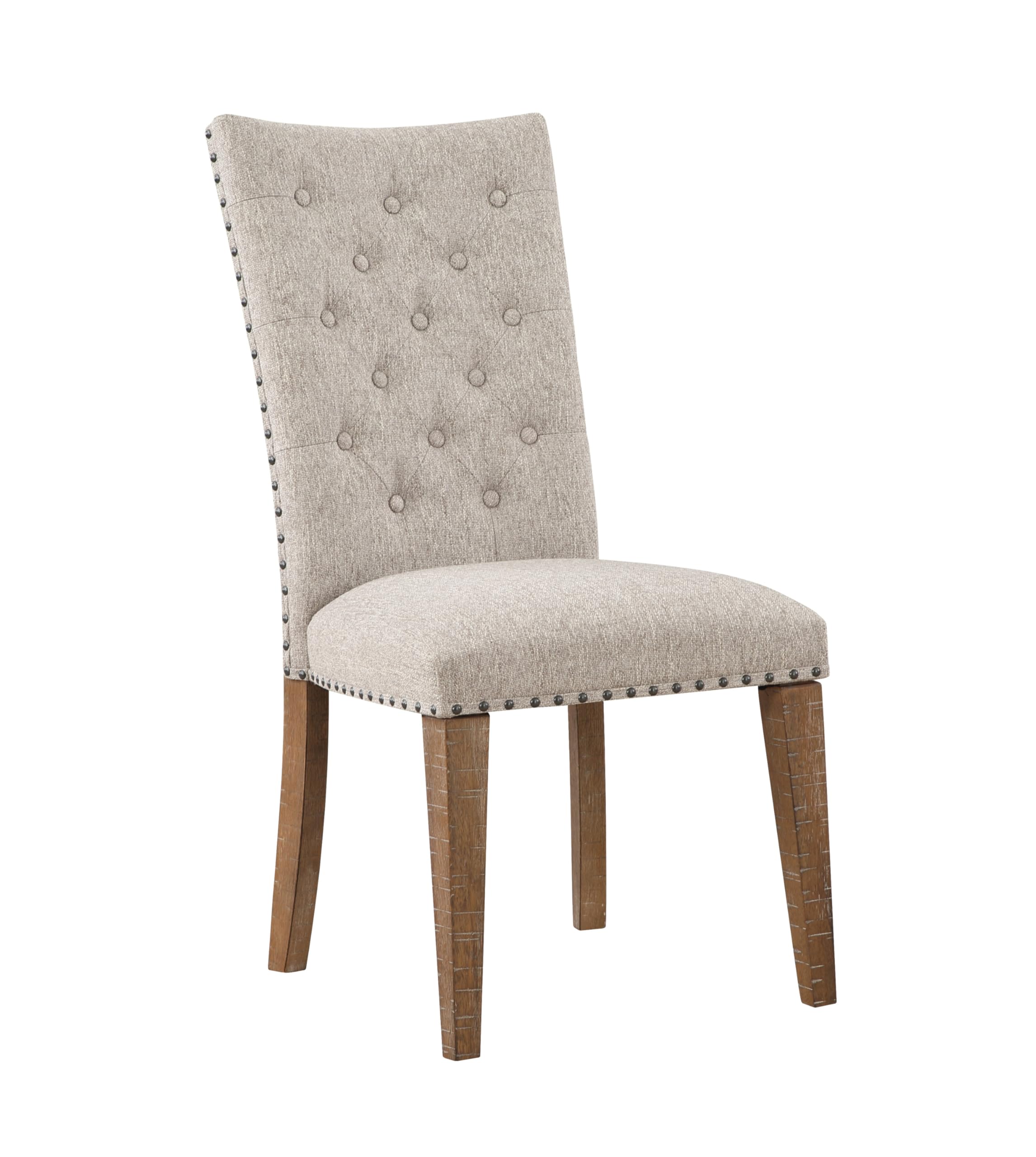 Greyson Living Riverdale 5pc Dining Table Set, 64"-80" Retangular Table w/ 16" Leaf, 4 Uholstered Tufted Side Chairs w/ Nailhead Trim, Dining Room, Rustin/Farmhouse Design, 64"L x 40"W x 30"H, Brown