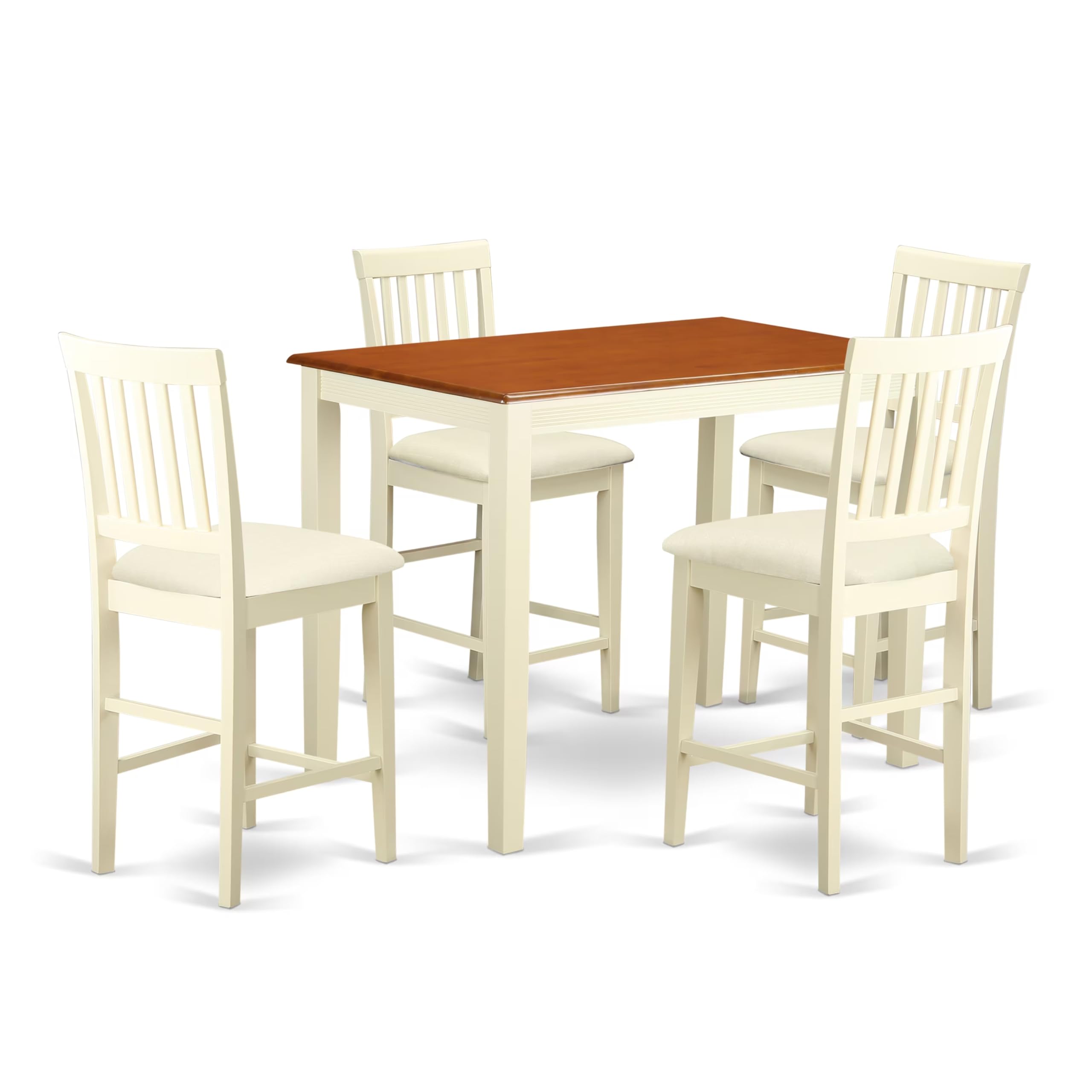 East West Furniture YAVN5-WHI-C 5 Piece Kitchen Counter Set Includes a Rectangle Dining Room Table and 4 Linen Fabric Upholstered Dining Chairs, 30x48 Inch, Buttermilk & Cherry
