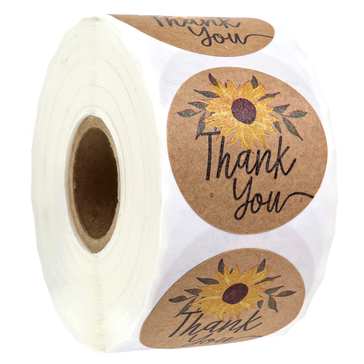 Sunflower Thank You Stickers / 500 Summer Fall Floral Labels / 1.5' Round Autumn Brown Kraft Envelope Seals/Made In The Usa