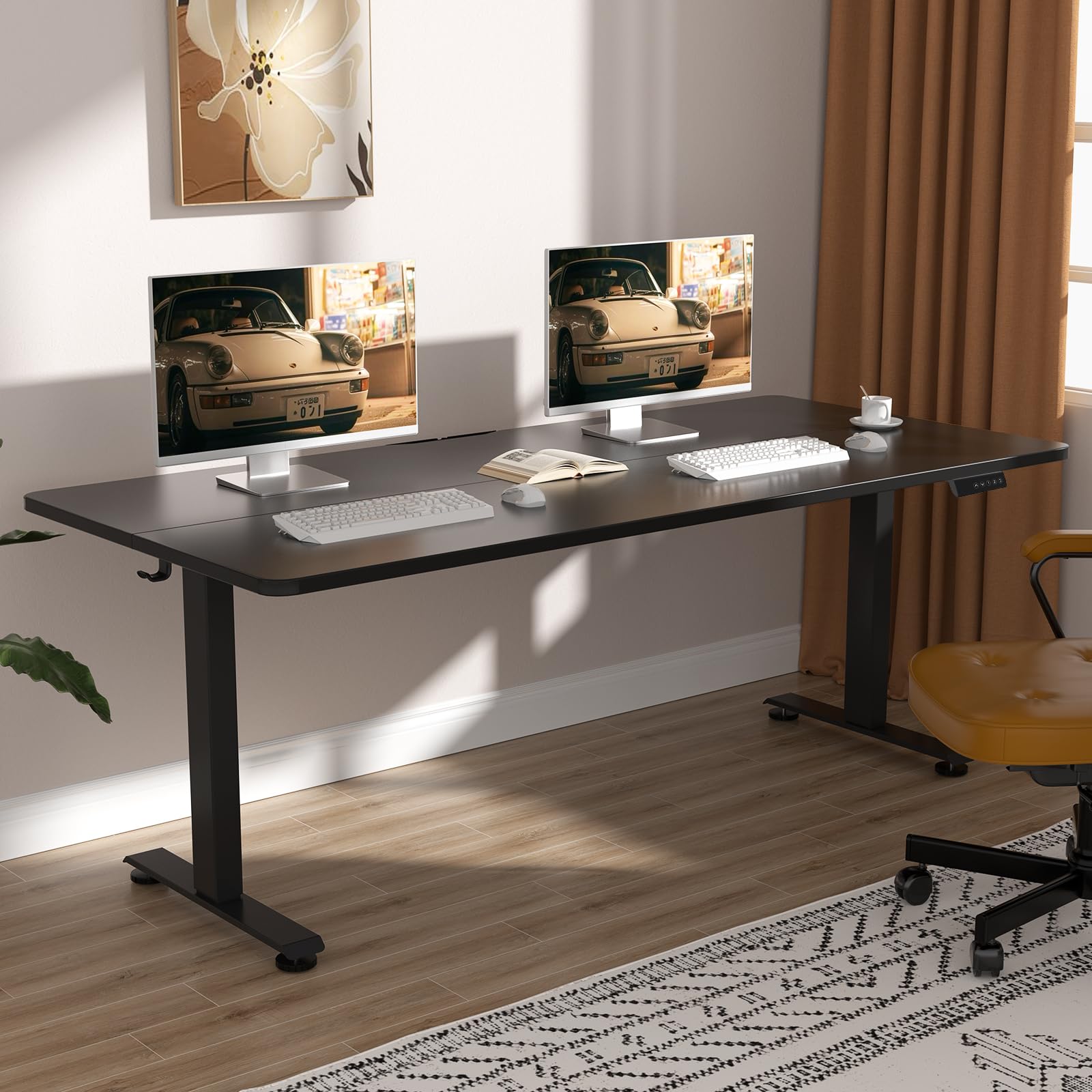 Veken 63x27.6 Inch Large Electric Standing Desk, Heights Adjustable,Sit to Stand Up, Work Home Office Computer Table for Walking