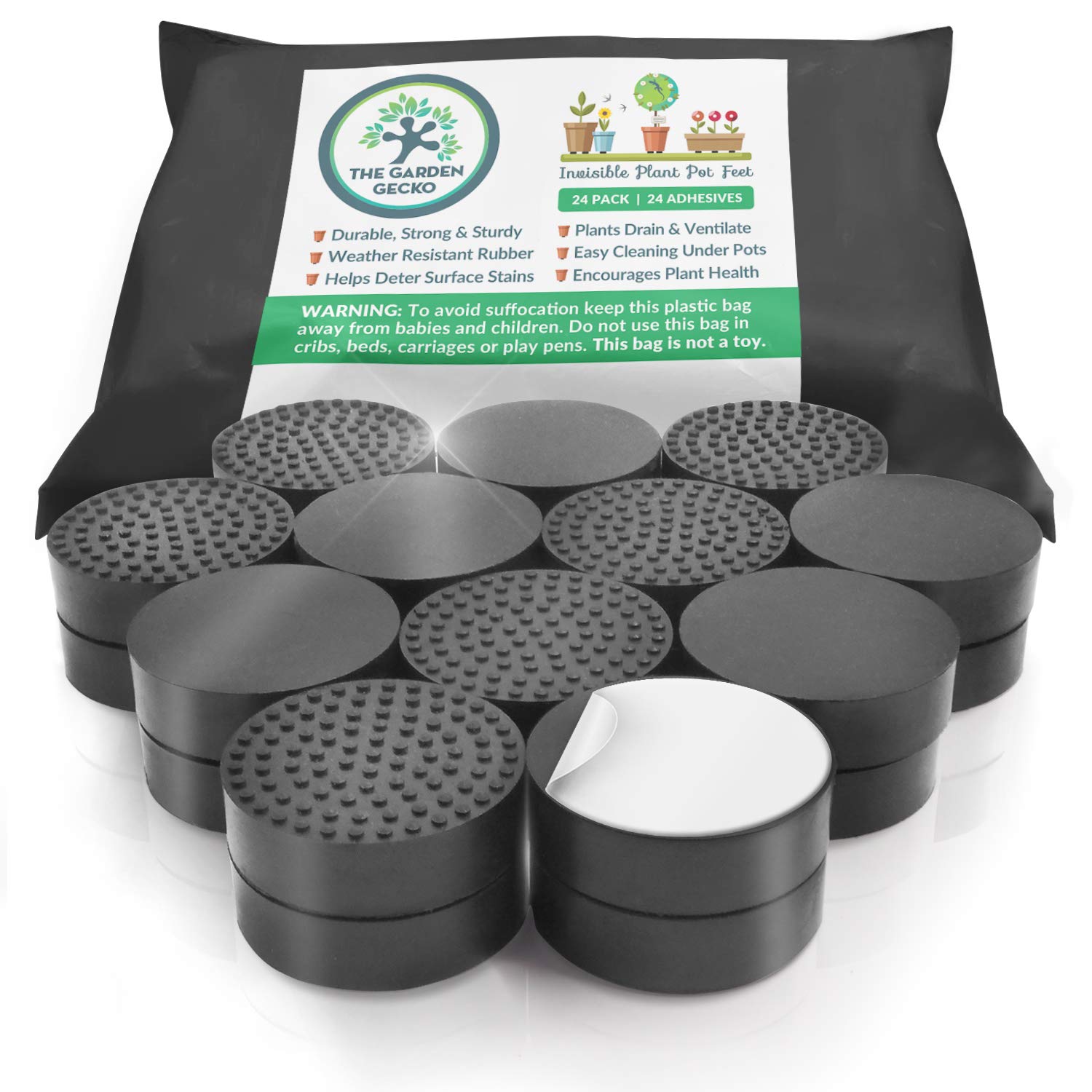 The Garden Gecko Invisible Pot Feet For Outdoor Plant And Flower Pots, Solid Rubber Pot Risers With Enhanced Non-Slip Surface Gr