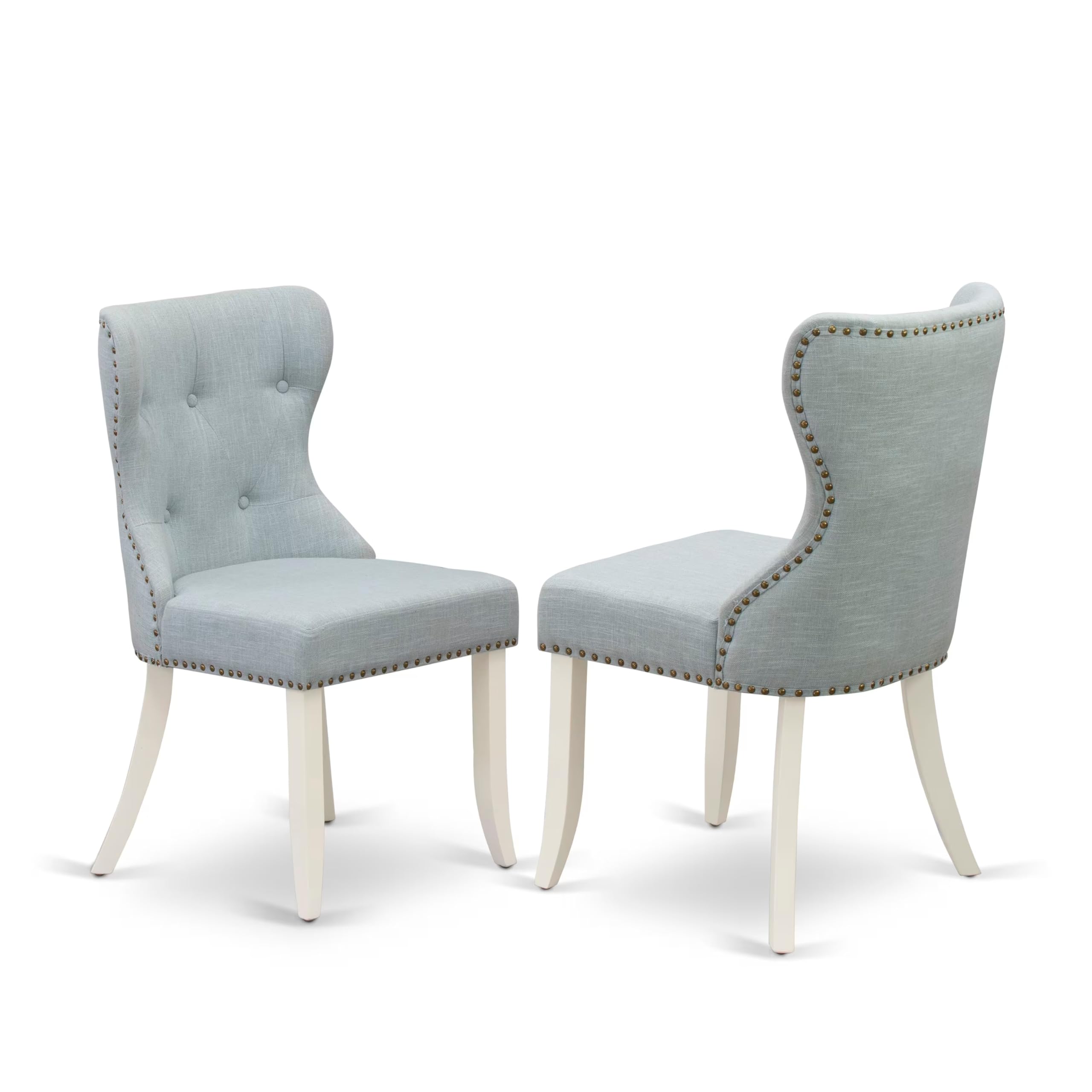East West Furniture X026Si215-6 6 Piece Modern Dining Table Set Contains A Rectangle Wooden Table And 4 Baby Blue Linen Fabric Upholstered Chairs With A Bench, 36X60 Inch, Multi-Color