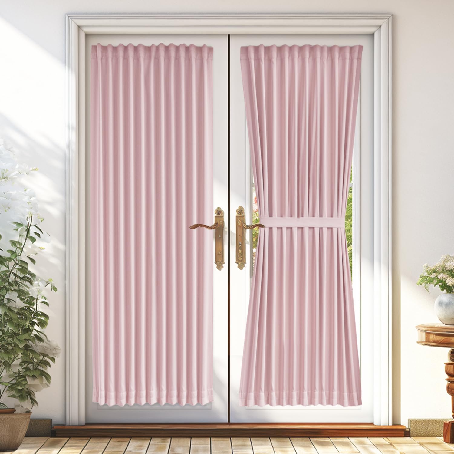 Vatge Front Door Curtains for Glass Window, Rod Blackout Door Window Curtain for Kitchen Door, 1 Panel, W54 x L72, Baby Pink
