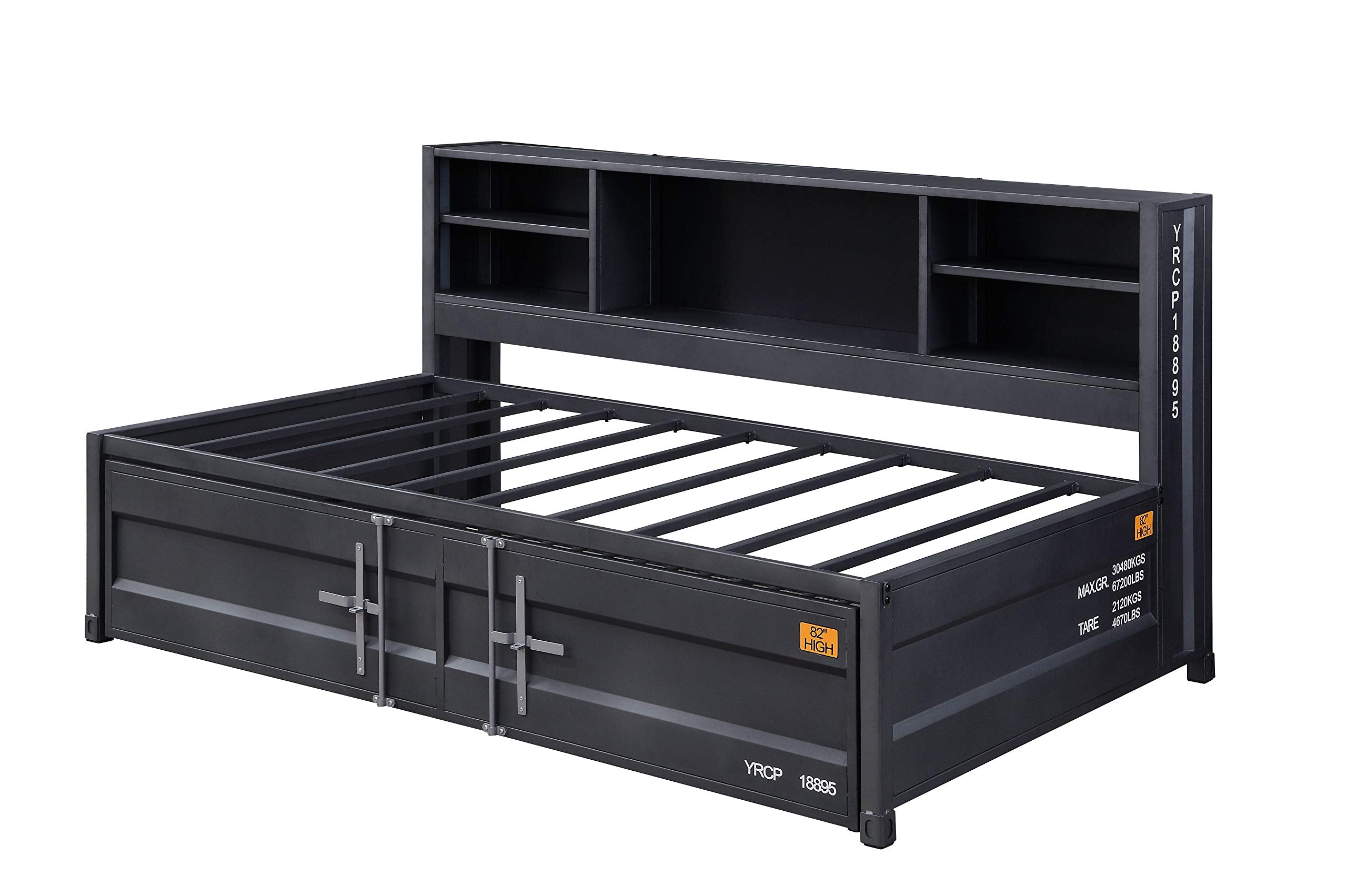 Acme Cargo Metal Twin Daybed and Trundle with Slat System in Gunmetal