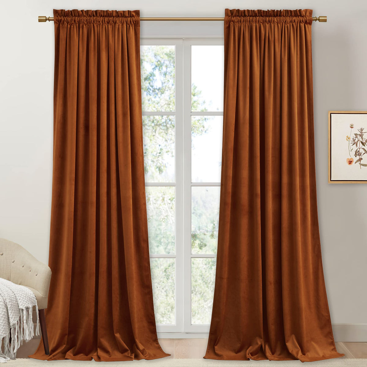 Stangh Burnt Orange Thermal Insulated Curtains 90 Inches Long Luxury Soft Velvet Room Darkening Window Drapes Holiday Halloween