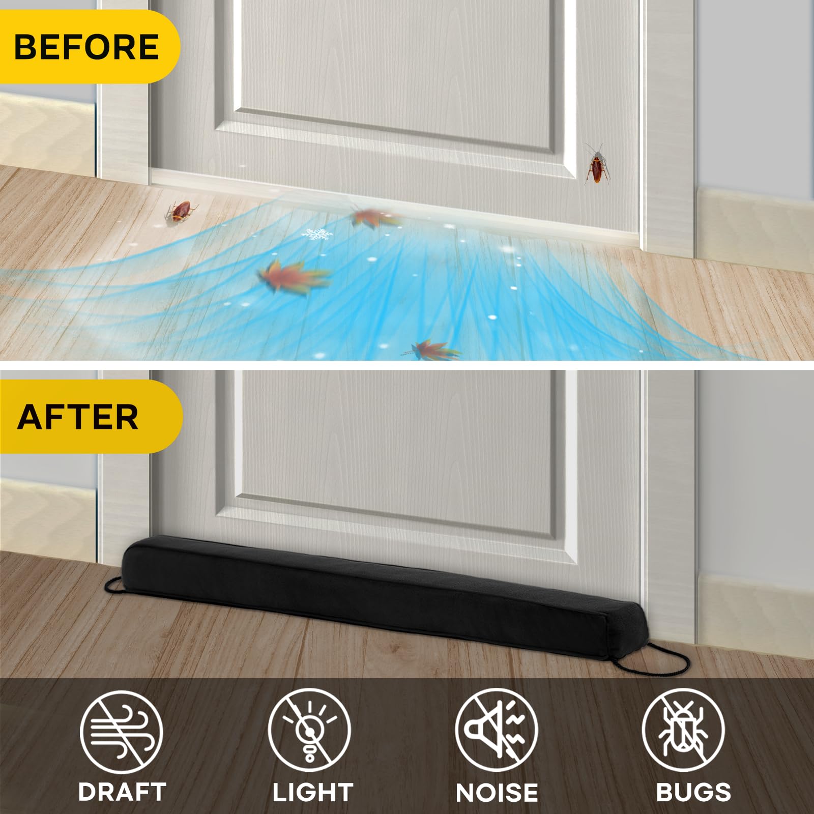 Comfyanno Under Door Draft Stopper For Bottom Of Door, Weighted Door Gap Draft Blocker, 38 Inch Door Noise Soundproof Guard, Col