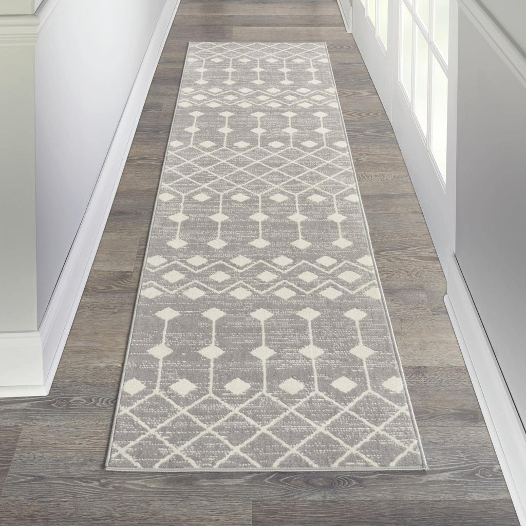 Nourison Grafix Moroccan Grey 2'3' X 7'6' Area Rug, Easy Cleaning, Non Shedding, Bed Room, Living Room, Dining Room, Kitchen (