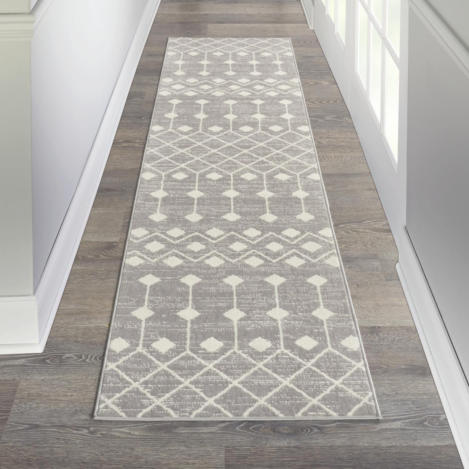 Nourison Grafix Moroccan Grey 2'3' X 7'6' Area Rug, Easy Cleaning, Non Shedding, Bed Room, Living Room, Dining Room, Kitchen (