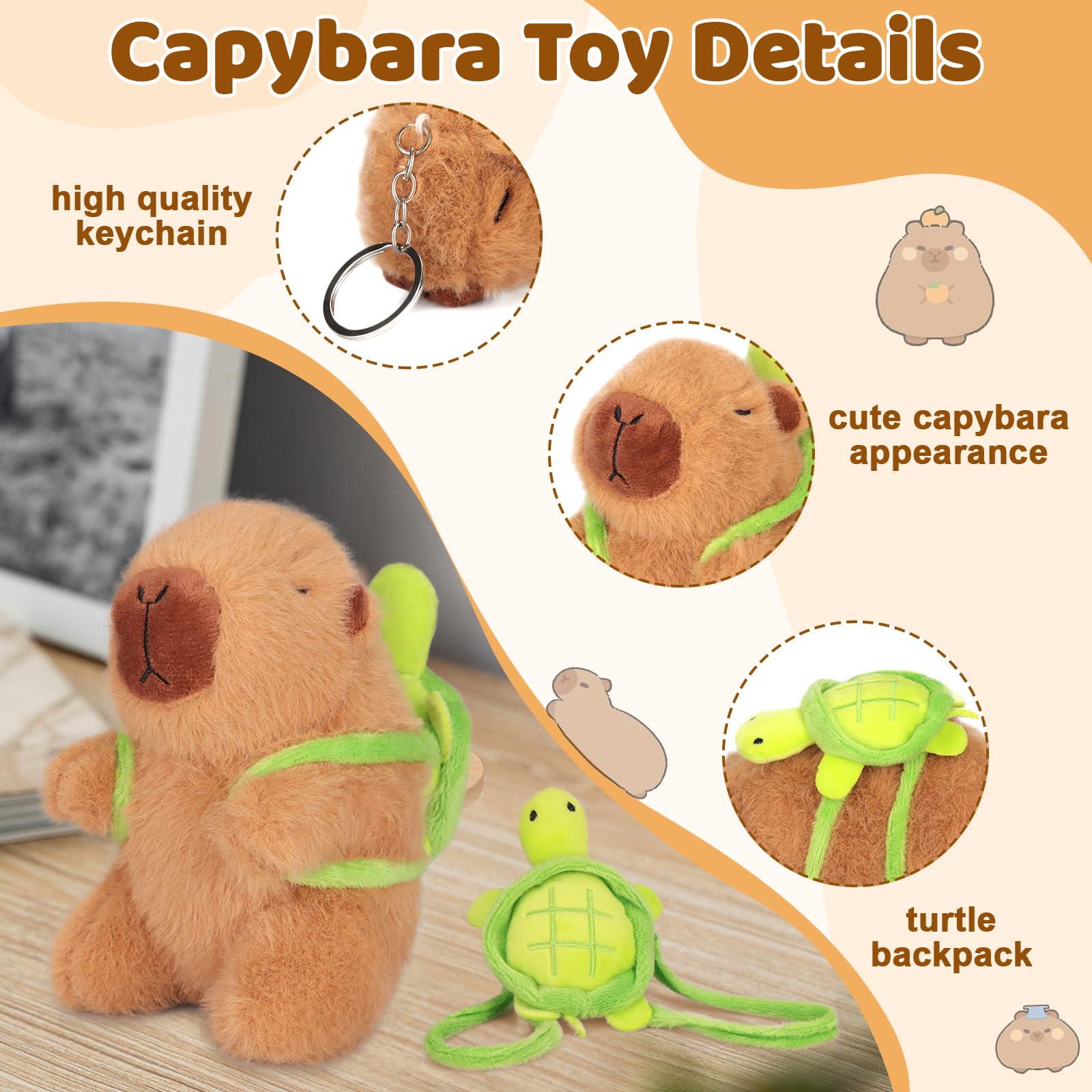 Emoin Cute Capybara Plush Kawaii 6.3Inch Capybara Stuffed Aniamls Toys With Turtle Backpack Capybara Plushie Doll Pillow Capybar