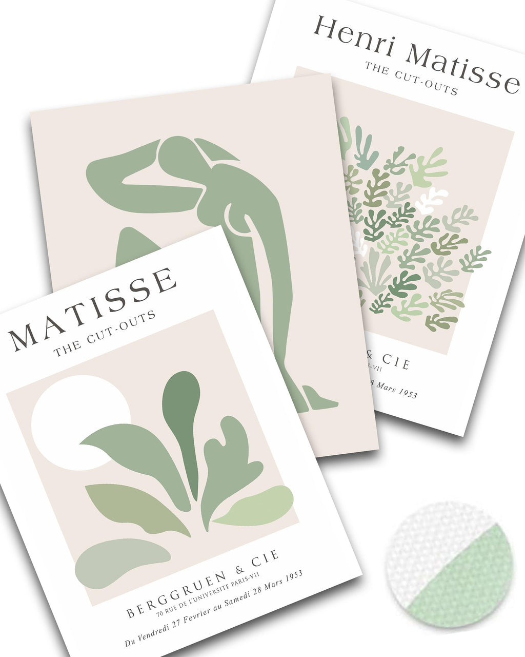 HesenDot Unframed Sage Matisse Wall Art Set of 3,Abstract Matisse Wall Decor,Quality Canvas Prints for 12x16IN,Art Posters Decor