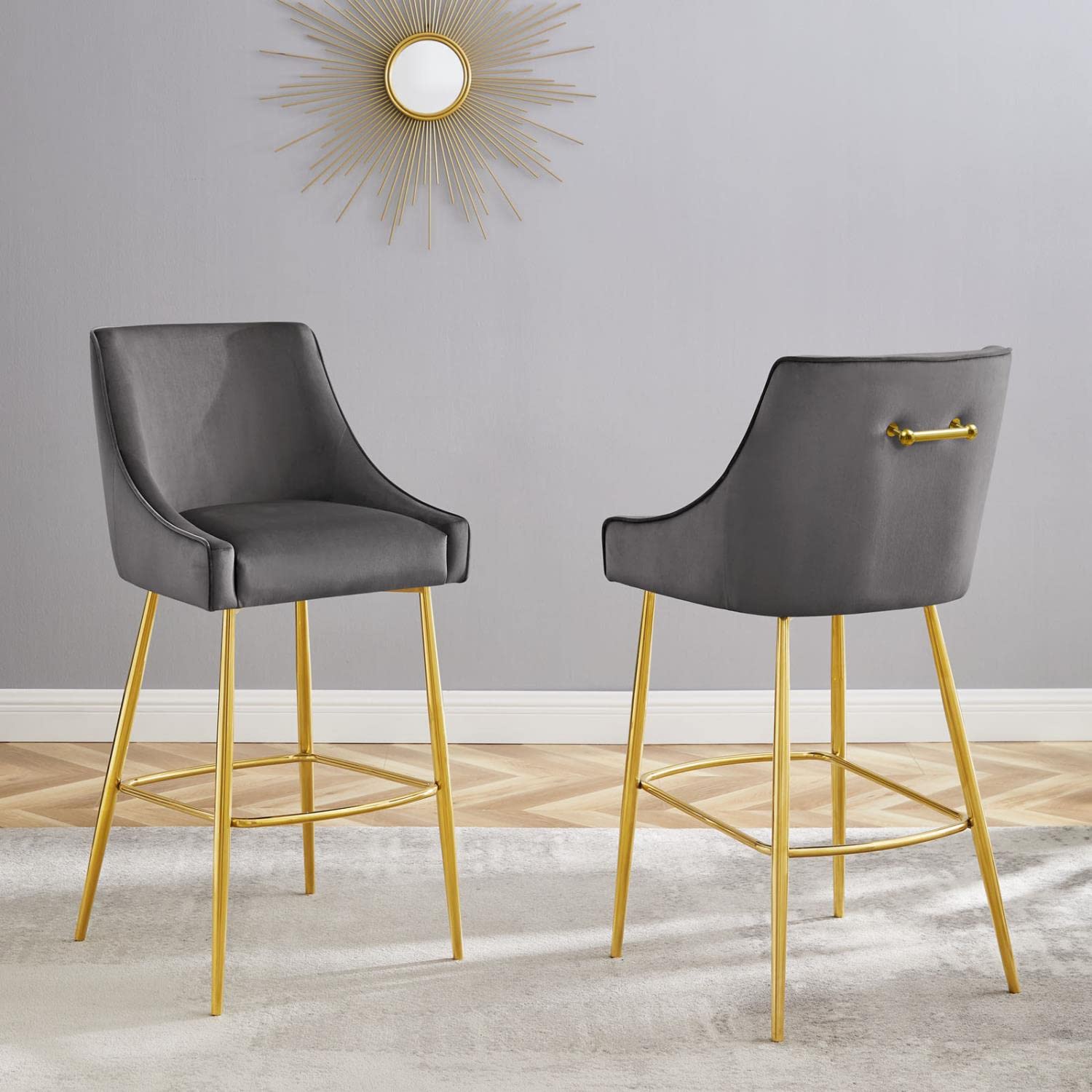 Modway Discern 2 Bar Stools, Pack of 2, Grey