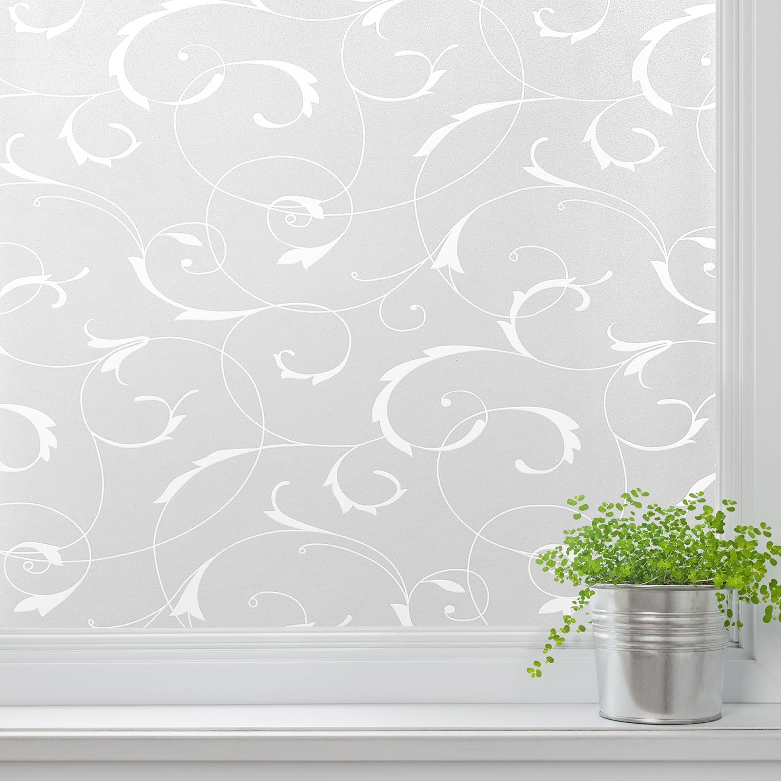 LEMON CLOUD Window Privacy Film, No-Adhesive Static Decorative Window Film, Frosted Stained Glass Window Cling Leaf Design (35.4
