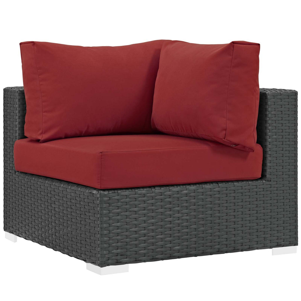 Modway Sojourn Wicker Rattan Outdoor Patio Sunbrella Fabric Corner in Canvas Red
