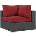 Modway Sojourn Wicker Rattan Outdoor Patio Sunbrella Fabric Corner in Canvas Red