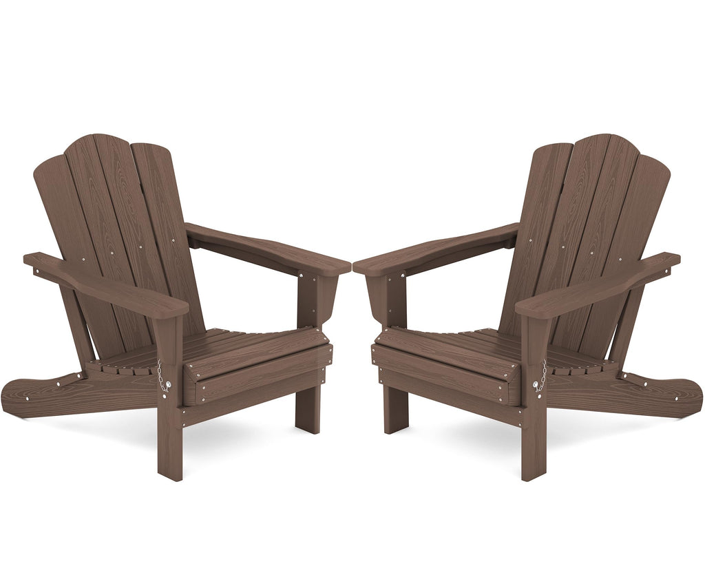 Kingyes Folding Adirondack Chair Set Of 2, Hdpe All-Weather Folding Adirondack Chair, Brown