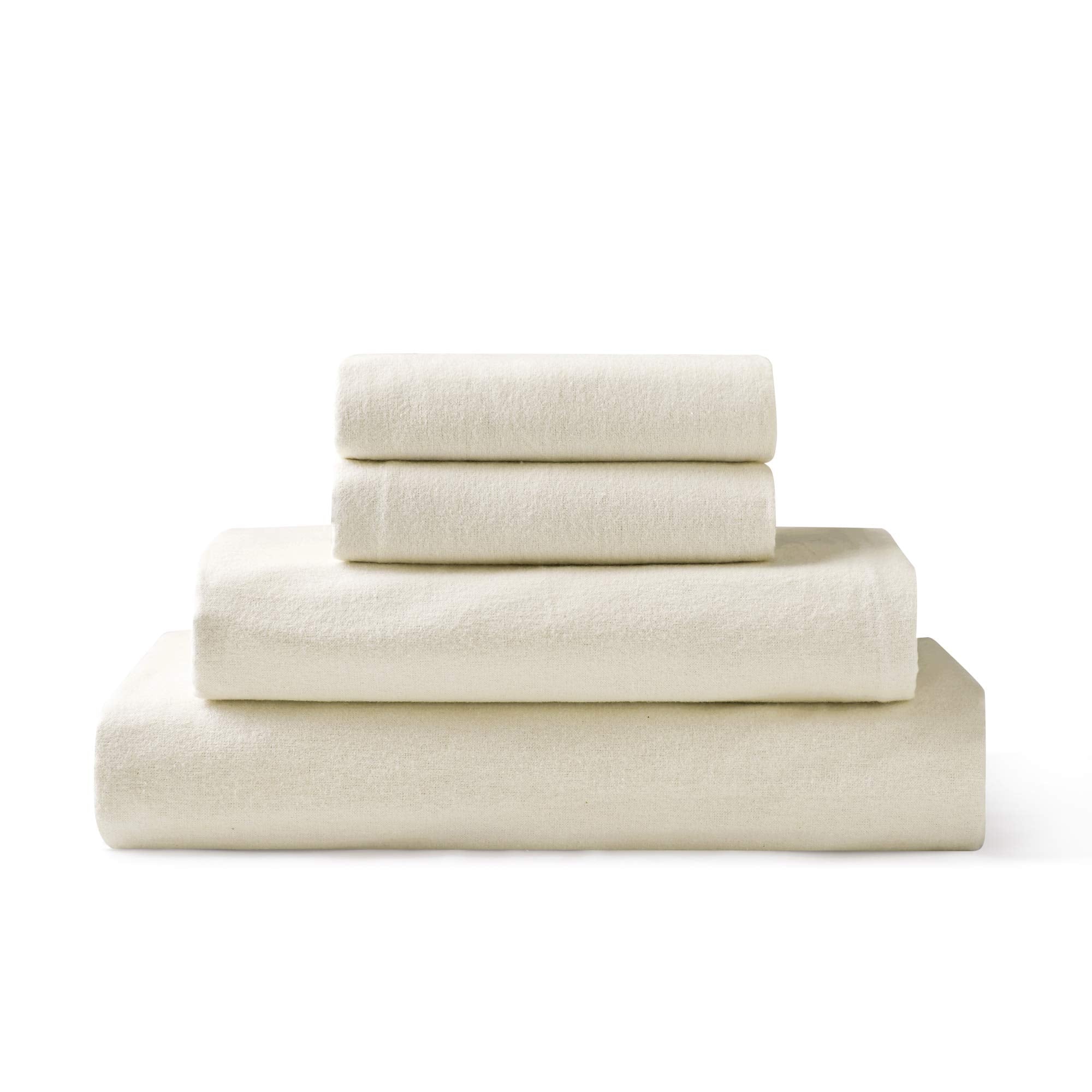 Brielle Home Flannel Sheet Set Cotton Soft Warm & Cozy Modern Chic With Elastic Deep Pockets, Full, Cream