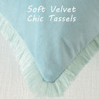 Futei Aqua Boho Throw Pillow Covers With Tassels 26X26 Inch Set Of 2,Soft Velvet Decorative Euro Pillow Shams,Home Decor For Cou
