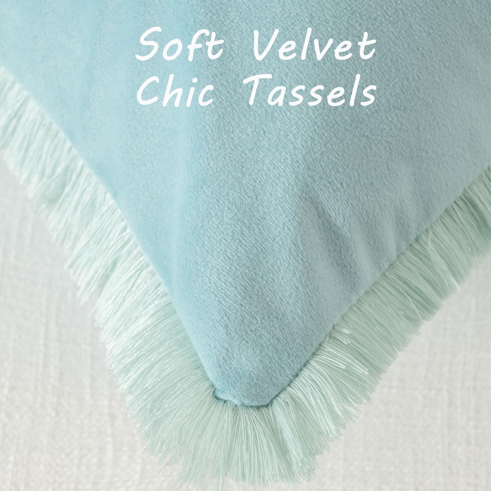 Futei Aqua Boho Throw Pillow Covers With Tassels 26X26 Inch Set Of 2,Soft Velvet Decorative Euro Pillow Shams,Home Decor For Cou
