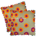 Dk Homewares Cotton Decorative Embroidered Sofa Cushion Covers 16 By 16 Geometrical Suzani Orange Pink Living Room Pom Pom Pillo