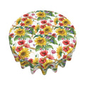 Bcqjnb Sunflower Floral Red Yellow Flowers Summer Round Tablecloth 60 Inch Washable Table Cloth Cover Indoor Outdoor For Dining