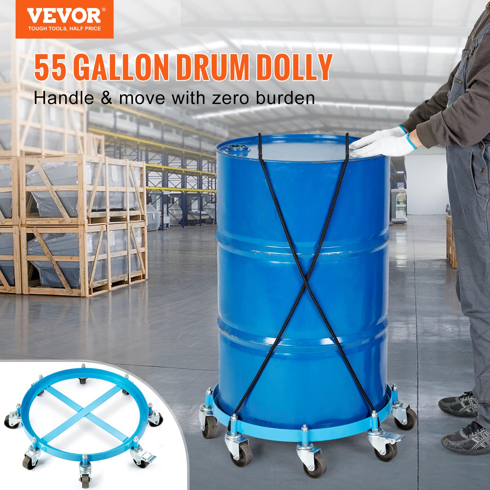 Vevor 55 Gallon Heavy Duty Drum Dolly, 2000Lbs Load Capacity, Barrel Dolly Cart Drum Caddy, Non Tipping Hand Truck Capacity Doll