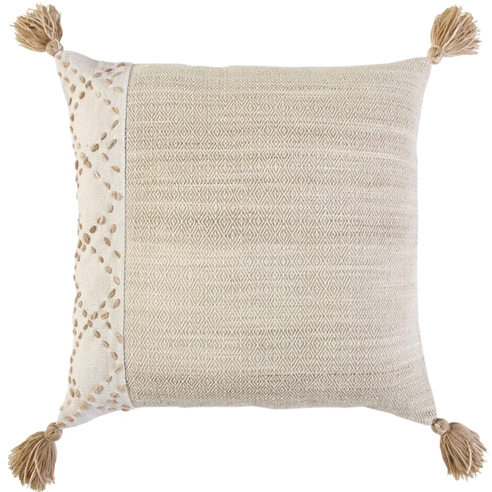 Rizzy Home Color Block 20&quot; x 20&quot; Down Pillow with Poly Pet Cover Ivory/Blush