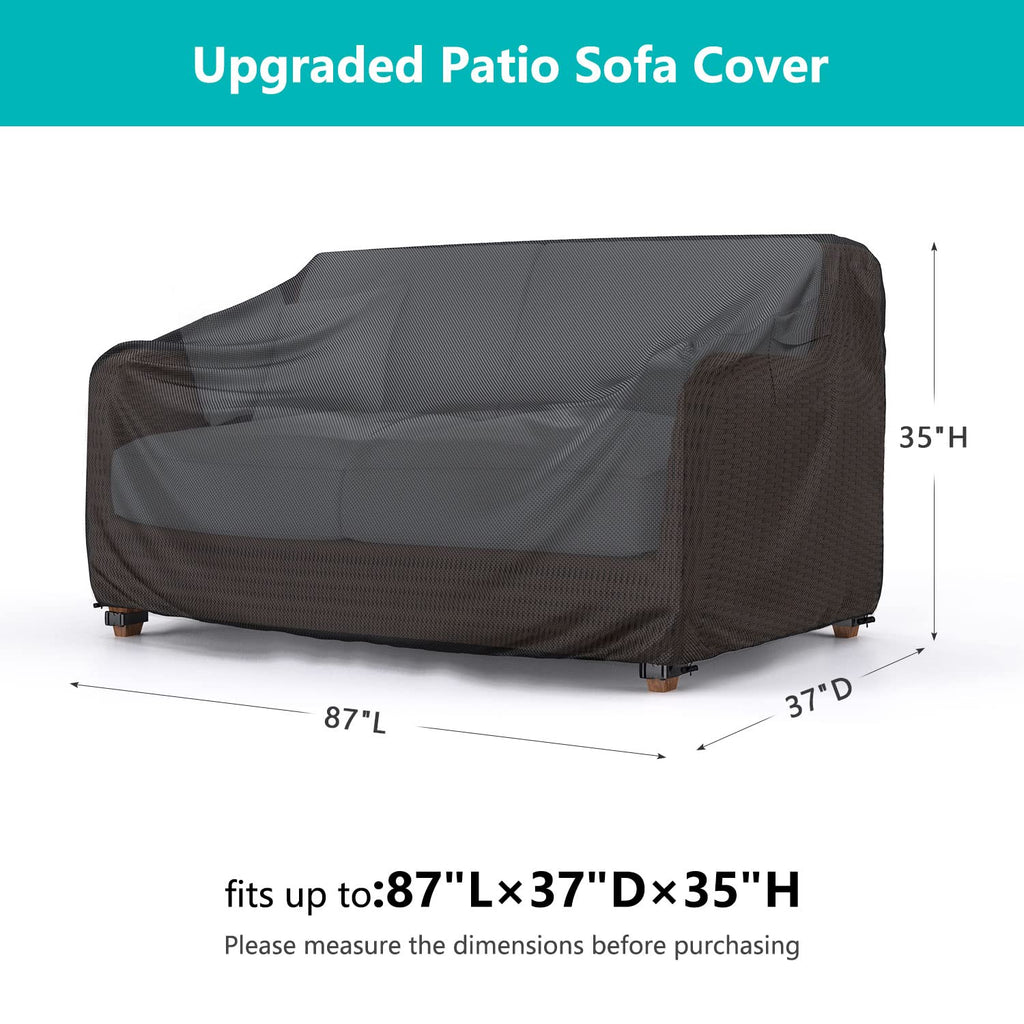 Brosyda Patio Sofa Cover Waterproof - Heavy Duty 3-Seater Outdoor Sofa Cover Patio Furniture Covers With Air Vent And Handles, 87' L×37' D×35' H, Black