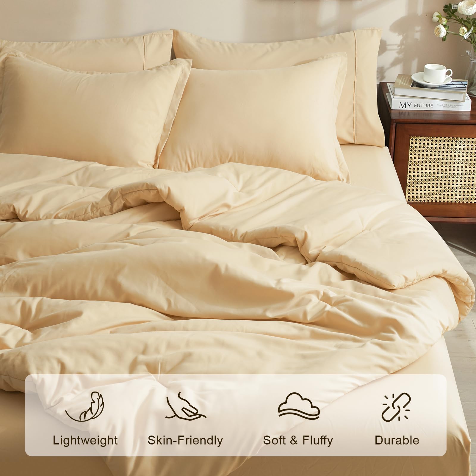 Phf 7 Pieces King Comforter Set, Bed In A Bag Comforter & 18' Sheet Set All Season, Ultra Soft Comfy Bedding Sets With Comforter, Sheets, Pillowcases & Shams, Beige