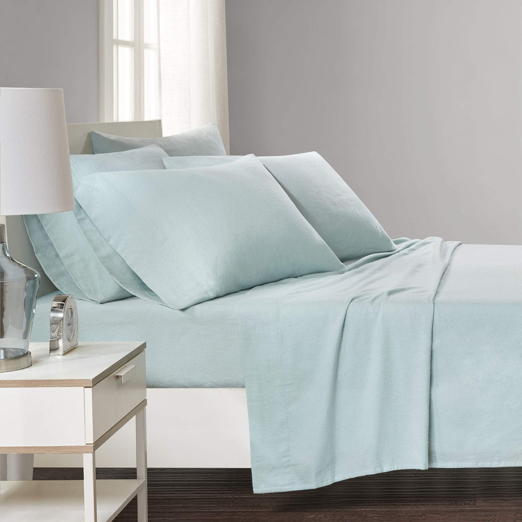Comfort Spaces Cotton Flannel Breathable Warm Deep Pocket Sheets With Pillow Case Bedding, King, Aqua Solid 4 Piece