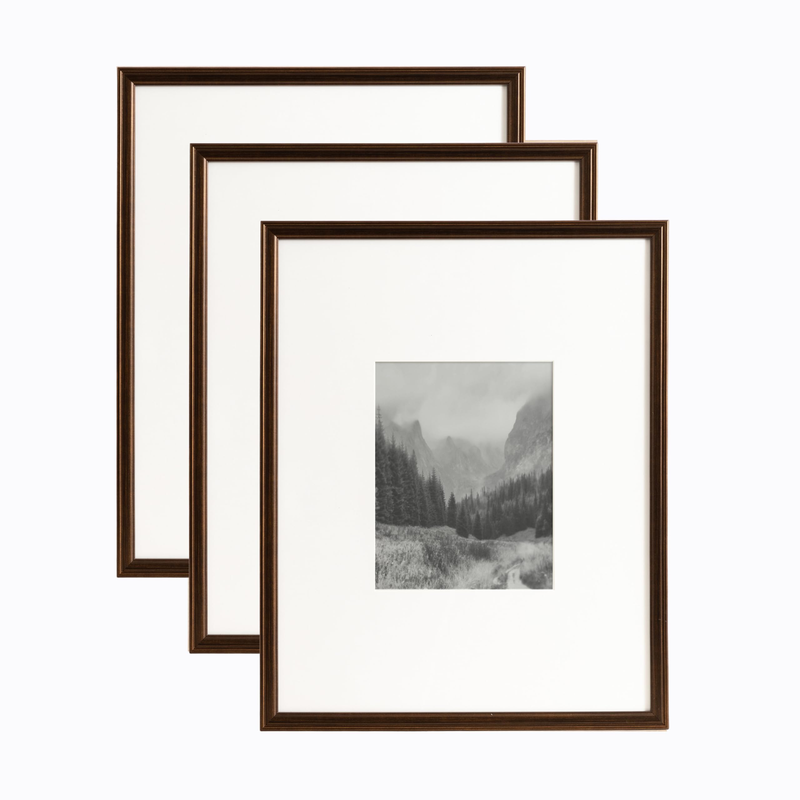 Kate and Laurel Adlynn Rectangle Picture Frame Set of 3, 16 x 20 matted to 8 x 10, Bronze, Vintage Three-Piece Frame Set for Gal