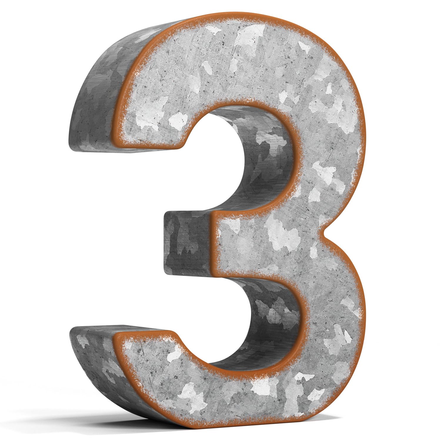 CraftyCrocodile 7 Galvanized Metal Numbers for Wall Decor - 3D Number 3 for Hanging & Free Standing - Decorative Rustic Table Nu