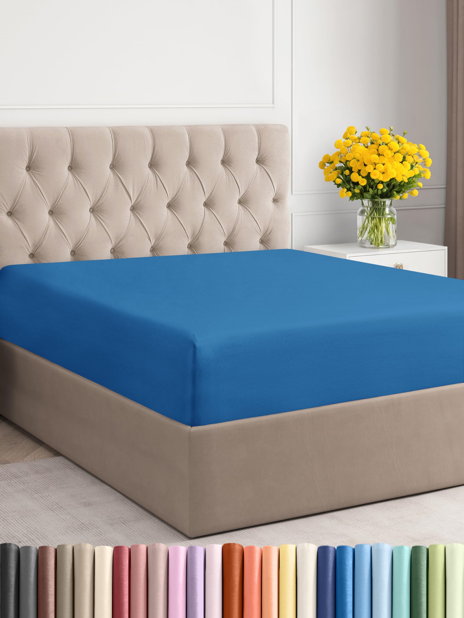 Twin Size Fitted Bed Sheet - Hotel Luxury Single Fitted Sheet Only - Fits Mattress Up To 16 - Extra Soft, Wrinkle Free, And Breathable Sheet - Bottom Fitted Sheet - Royal Blue Single Fitted Sheet Only