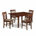 East West Furniture MLNO5-MAH-C Milan 5 Piece Kitchen Set Includes a Rectangle Dining Room Table with Butterfly Leaf and 4 Linen Fabric Upholstered Chairs, 36x54 Inch, Mahogany