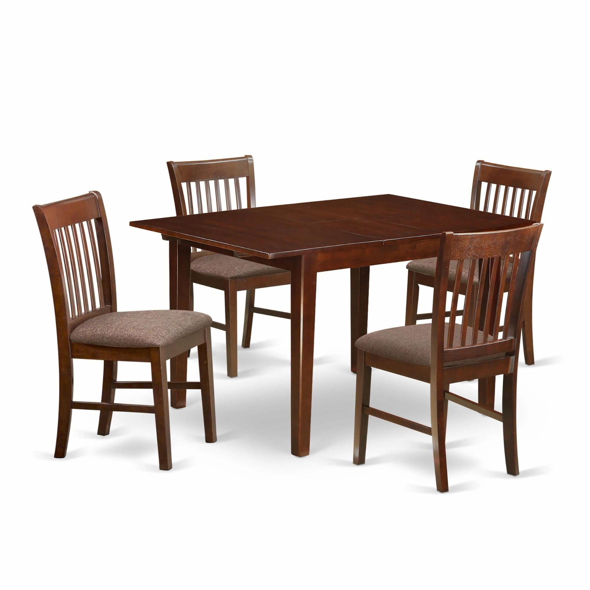East West Furniture MLNO5-MAH-C Milan 5 Piece Kitchen Set Includes a Rectangle Dining Room Table with Butterfly Leaf and 4 Linen Fabric Upholstered Chairs, 36x54 Inch, Mahogany