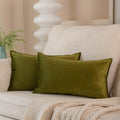 Juspurbet Olive Decorative Lumbar Velvet Throw Pillow Covers 12X20 Inch Set Of 2,Broadside Soft Cushion Case With Invisible Zipp