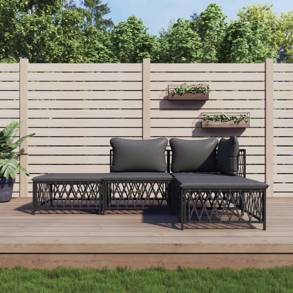 vidaXL Patio Furniture Set 4 Piece, Sectional Sofa with Cushions, Patio Lounge Set for Outdoor Garden Lawn Backyard, Anthracite Steel