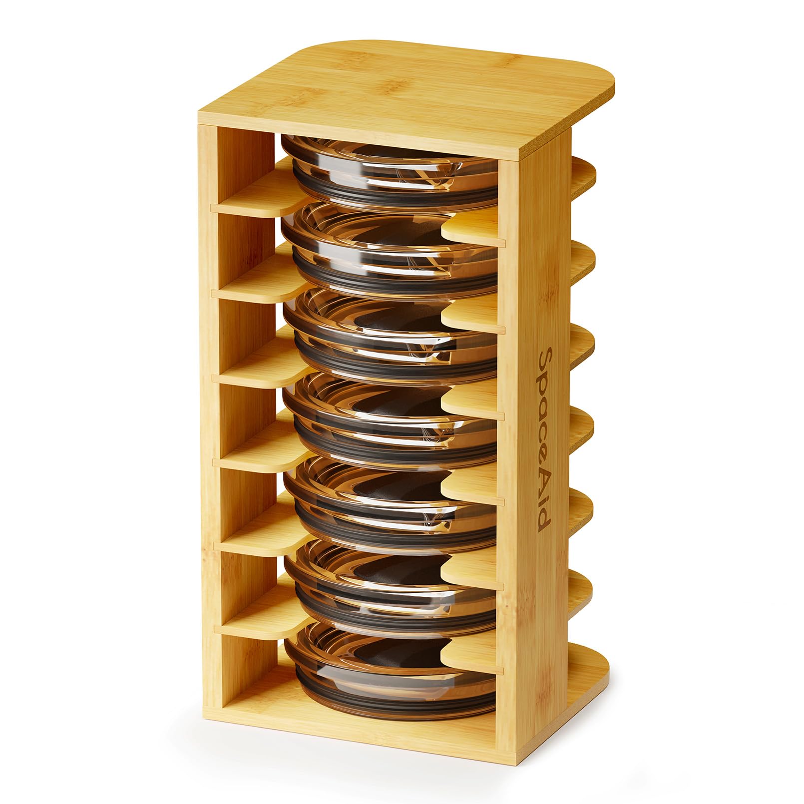 Spaceaid Bamboo Tumbler Lid Organizer For Kitchen Cabinet, Water Bottle Lid Organizer For Cabinet Organization, Cup Mini Lids Or