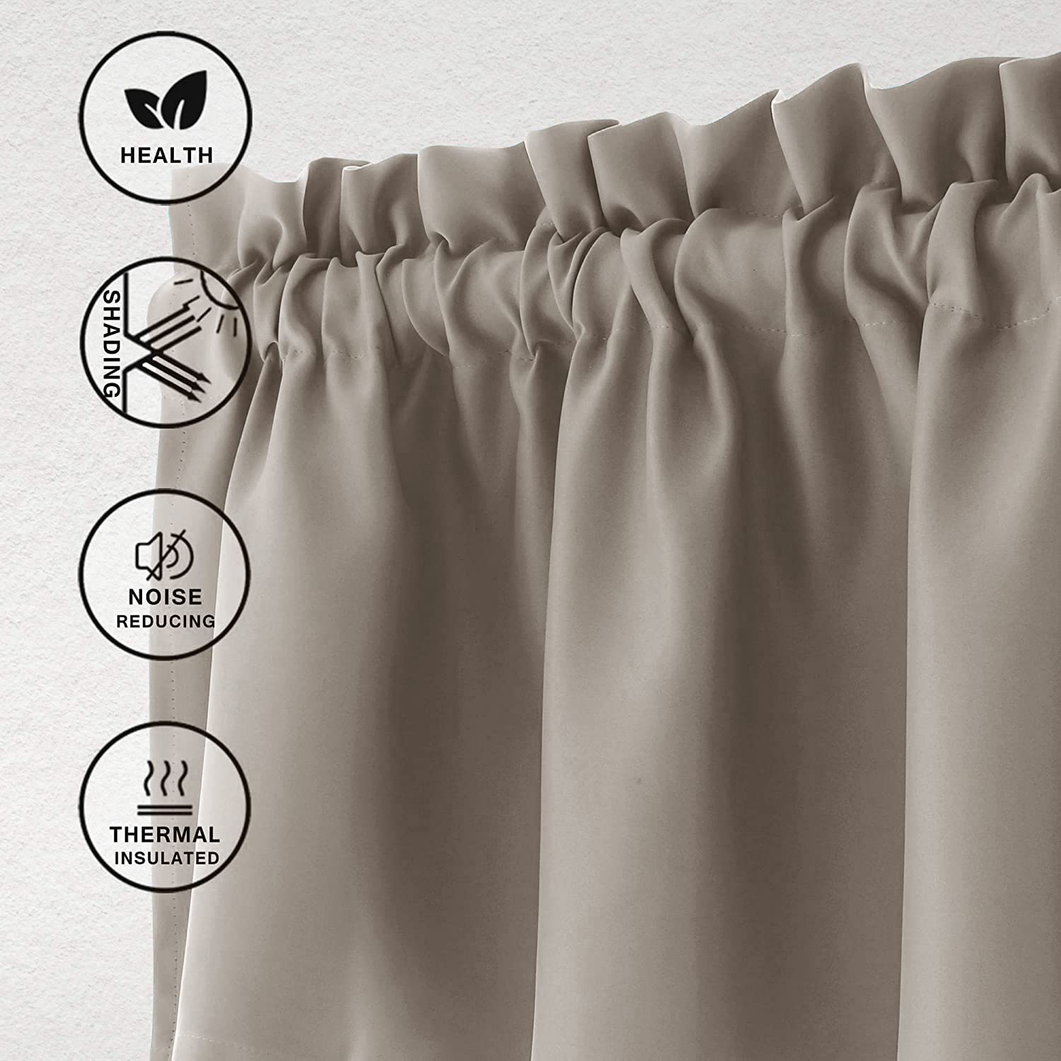 Hiasan Valance Curtains For Kitchen Blackout Thermal Insulated Solid Window Curtain Valance, Taupe, 42 X 18 Inches, 1 Panel
