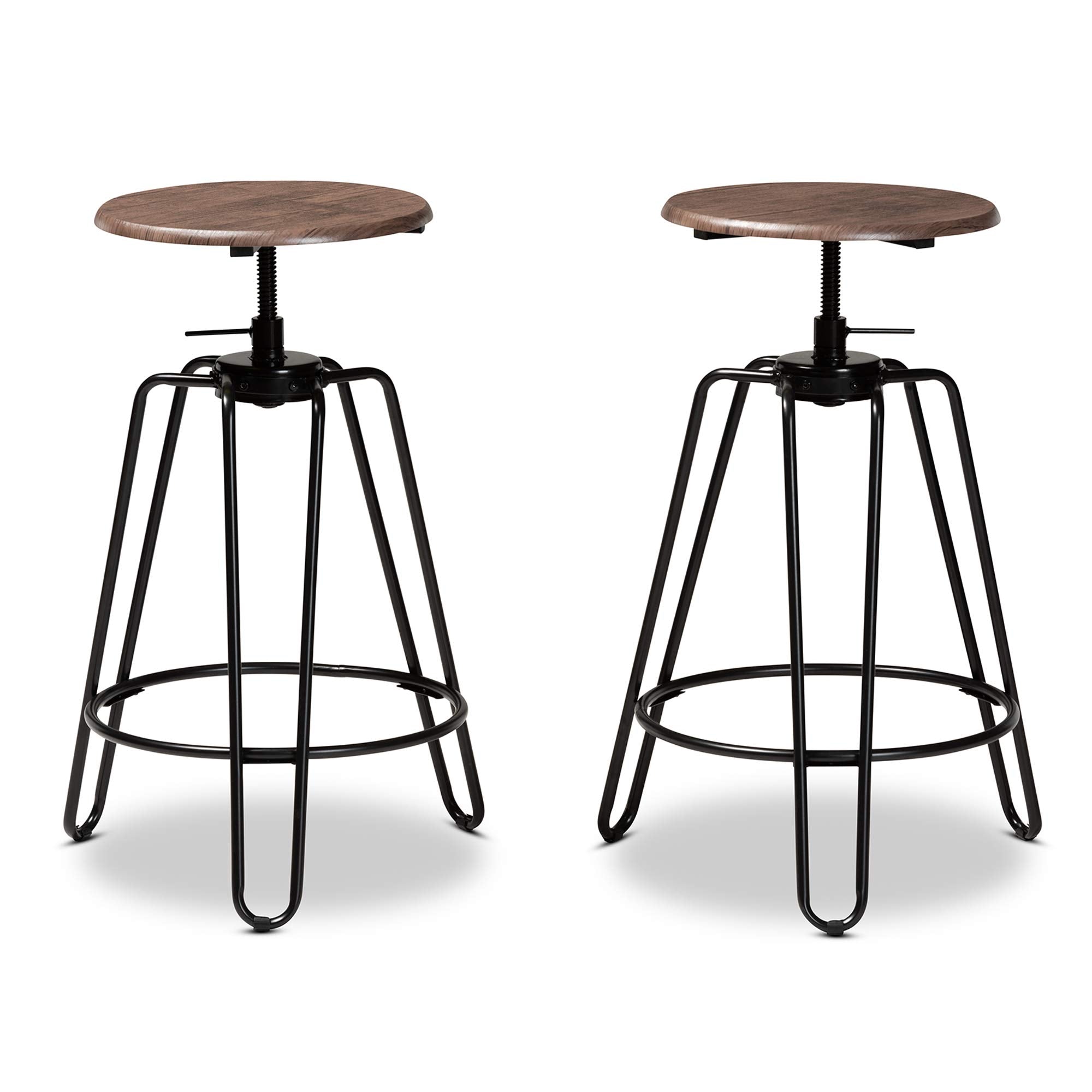 Baxton Studio Veera Walnut Finished Wood and Black Metal 2-Piece Bar Stool Set